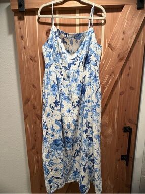 H&M Spaghetti-Strap Midi Dress - White & Blue
